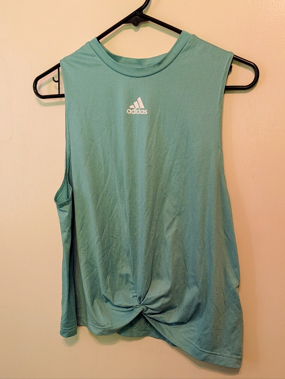 adidas Women's Teal Twist-Knot Sleeveless Tank Workout Gym Top Lg Large
